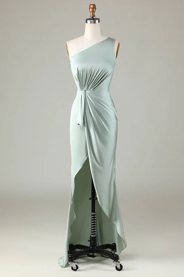Luolandi Elegant One Shoulder Sleeveless Bridesmaid Dress with Ruffled Edges Simple Party Dress