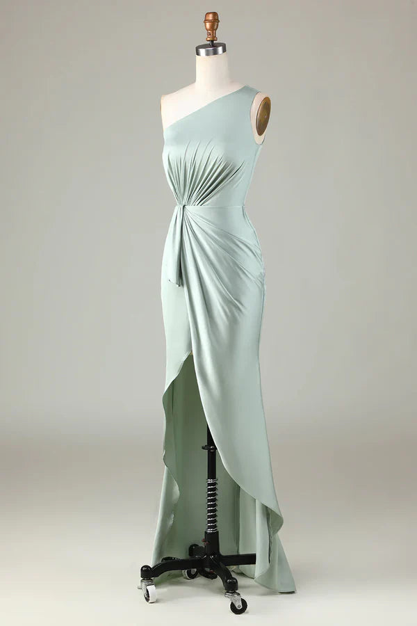 Luolandi Elegant One Shoulder Sleeveless Bridesmaid Dress with Ruffled Edges Simple Party Dress