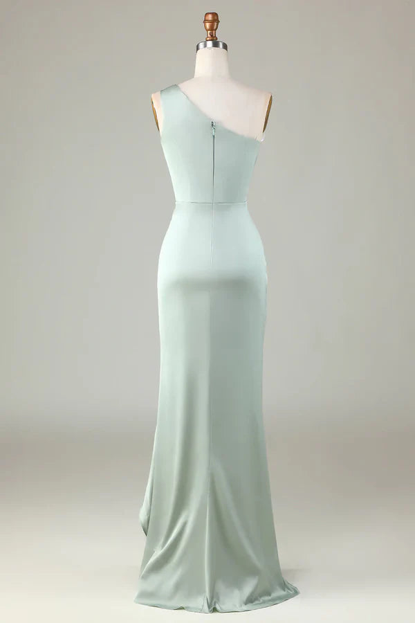Luolandi Elegant One Shoulder Sleeveless Bridesmaid Dress with Ruffled Edges Simple Party Dress