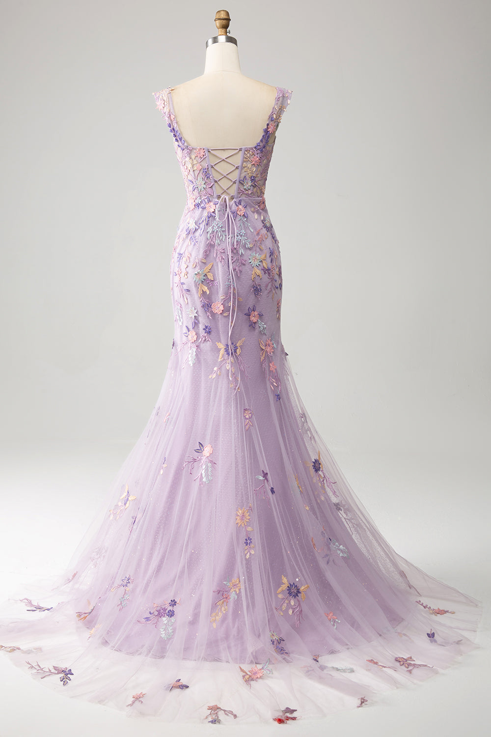 Luolandi Mauve Mermaid Square Neck Split Front Prom Dress With Appliques Floor Length With Flowers