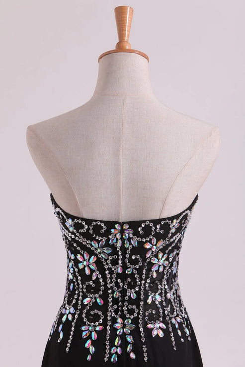 Luolandi Mermaid Beaded Bodice Chiffon With Slit Party Dresses Sweep Train Off Shoulder Evening Dress