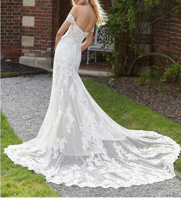 Luolandi Mermaid Wedding Dresses Off The Shoulder Lace Sweep Beautiful