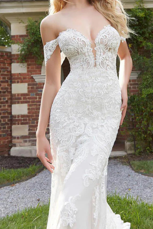 Luolandi Mermaid Wedding Dresses Off The Shoulder Lace Sweep Beautiful
