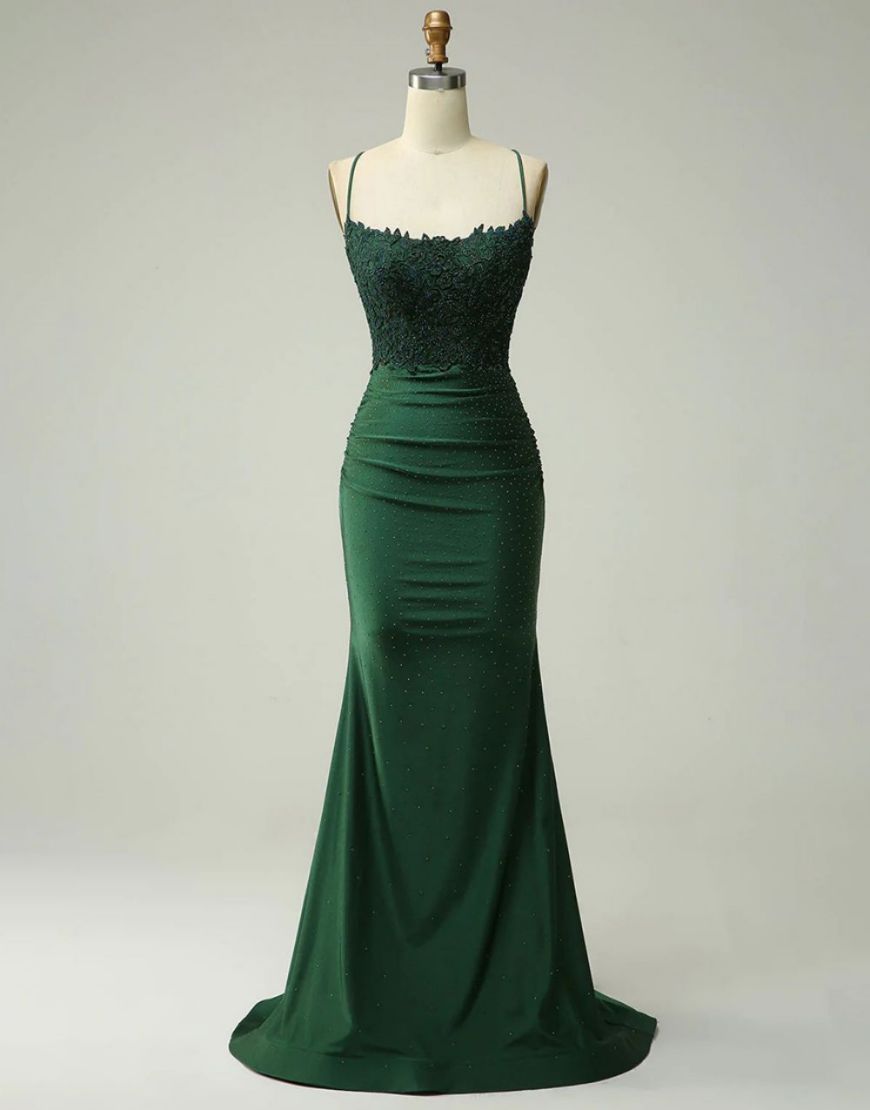 Luolandi Mermaid Satin Spaghetti Straps Prom Dress Sexy Evening Dress