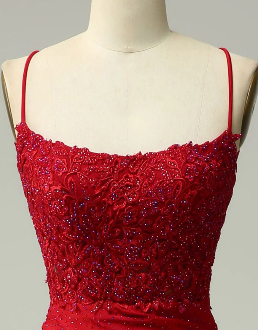 Luolandi Mermaid Satin Spaghetti Straps Prom Dress Sexy Evening Dress