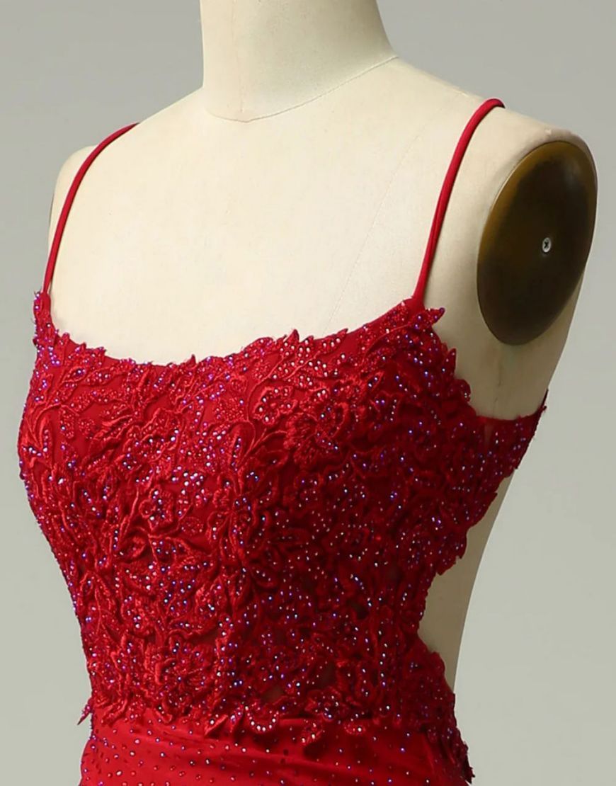 Luolandi Mermaid Satin Spaghetti Straps Prom Dress Sexy Evening Dress