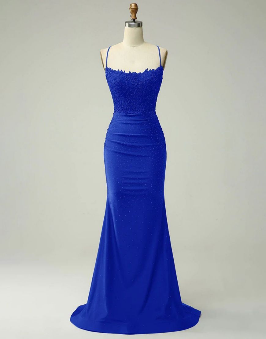 Luolandi Mermaid Satin Spaghetti Straps Prom Dress Sexy Evening Dress