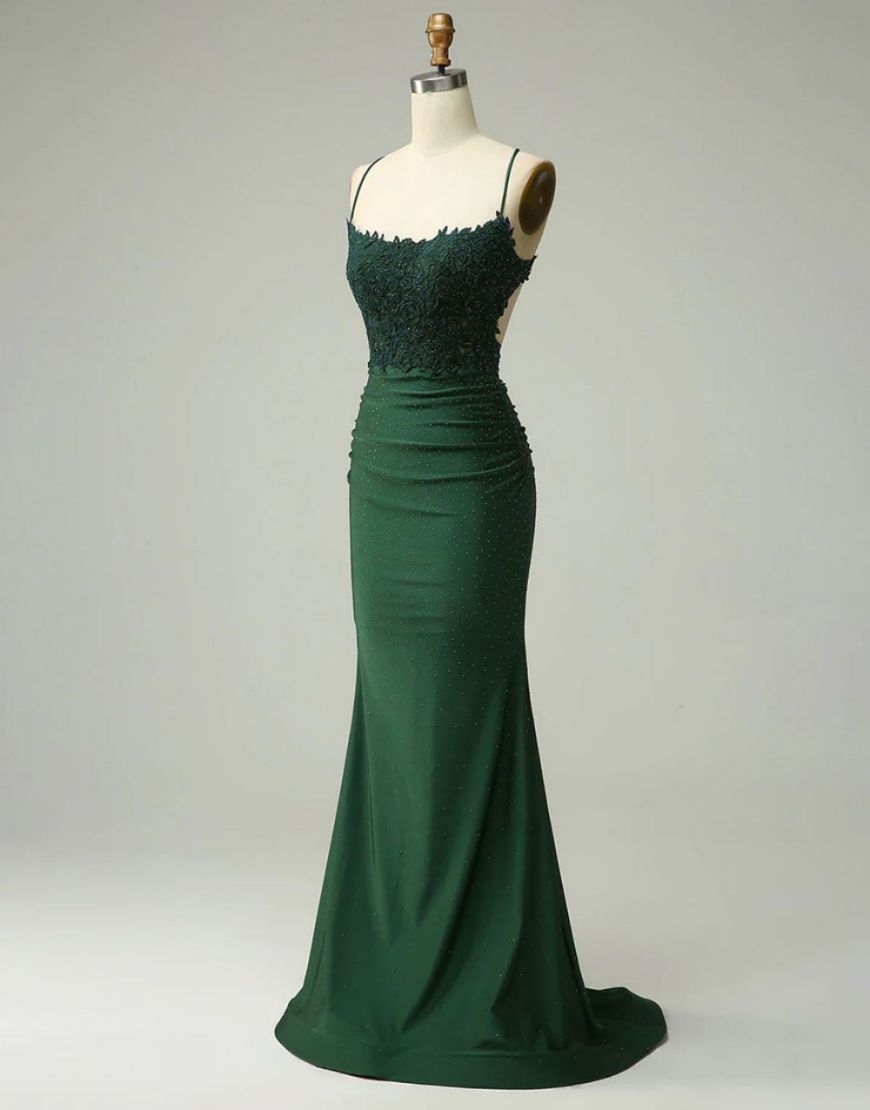 Luolandi Mermaid Satin Spaghetti Straps Prom Dress Sexy Evening Dress