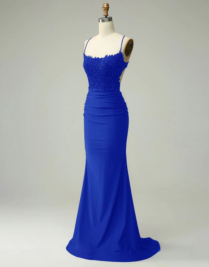 Luolandi Mermaid Satin Spaghetti Straps Prom Dress Sexy Evening Dress