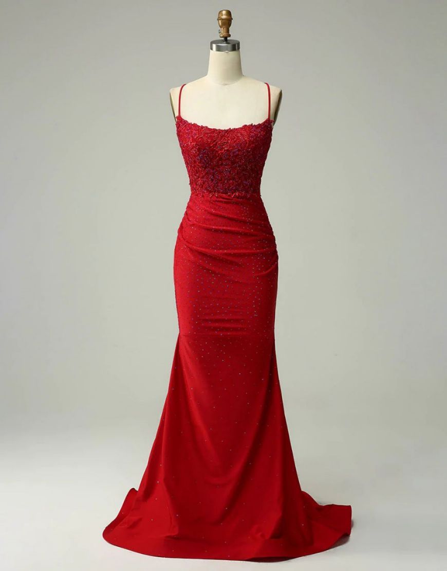 Luolandi Mermaid Satin Spaghetti Straps Prom Dress Sexy Evening Dress