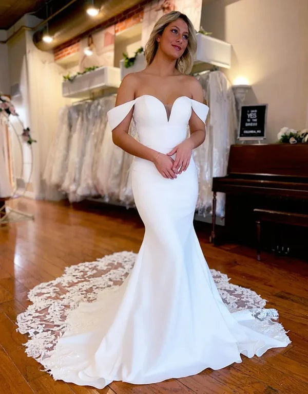 Luolandi Mermaid Off The Shoulder Chapel Train Wedding Dress With Appliques Beautiful