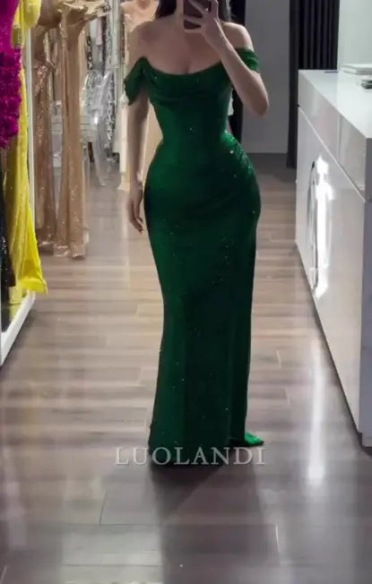 Luolandi Mermaid Off the Shoulder Green Evening Gown Sexy Long Formal Prom Dress Fashion Birthday Party Dress