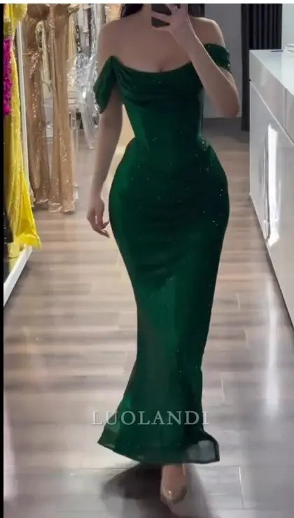 Luolandi Mermaid Off the Shoulder Green Evening Gown Sexy Long Formal Prom Dress Fashion Birthday Party Dress