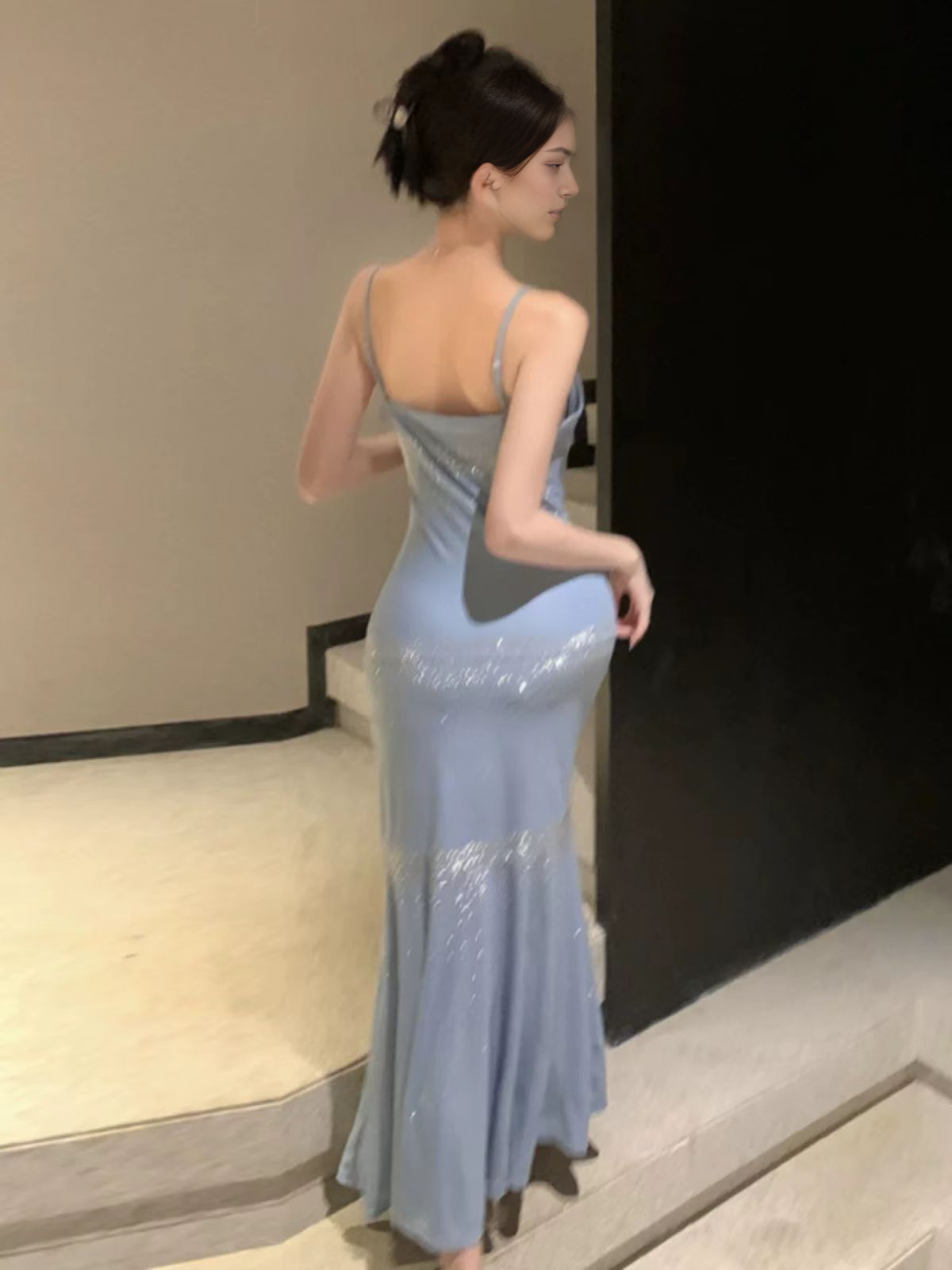 Luolandi Charming Mermaid Spaghetti Straps Sleeveless Prom Dress Elegant Evening Party Dress Shiny Vacation Beach Dress