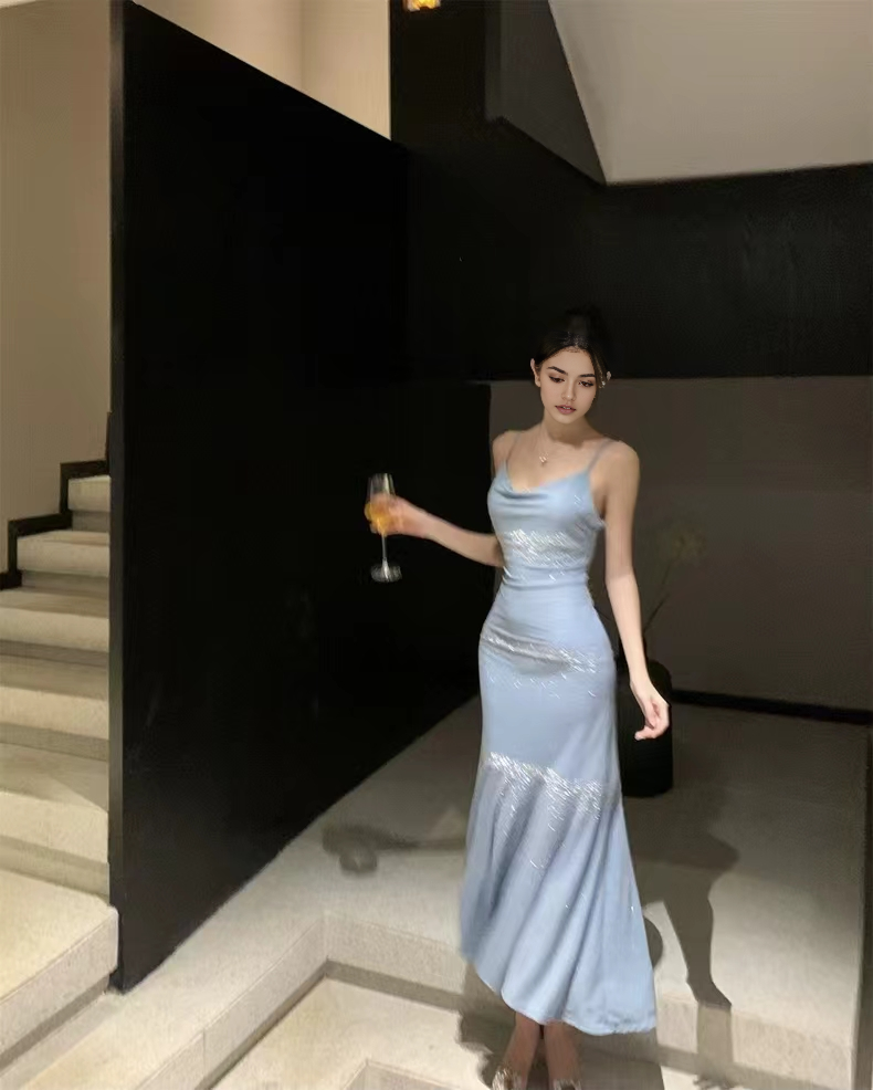 Luolandi Charming Mermaid Spaghetti Straps Sleeveless Prom Dress Elegant Evening Party Dress Shiny Vacation Beach Dress