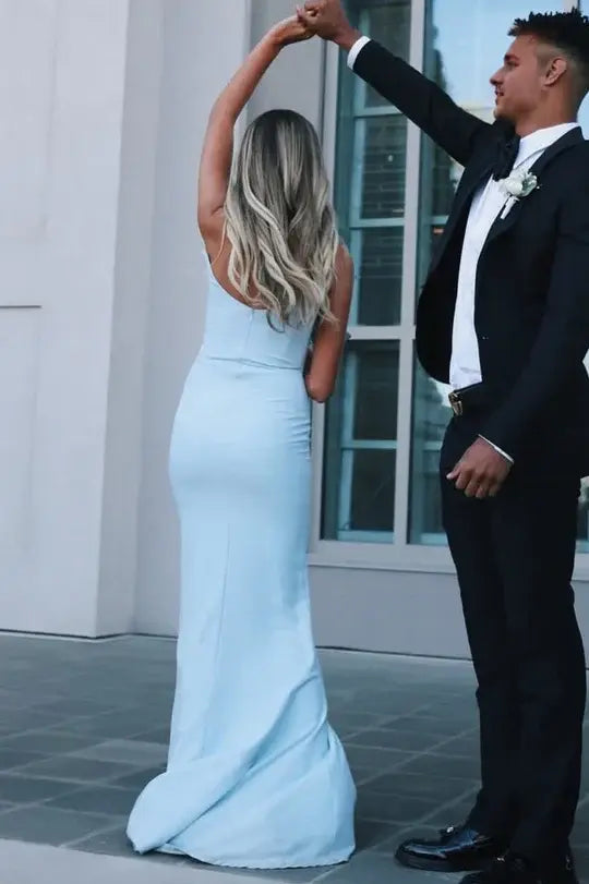 Luolandi Mermaid Strapless Sleeveless Long Graduation Dress Elegant Blue Party Prom Dress