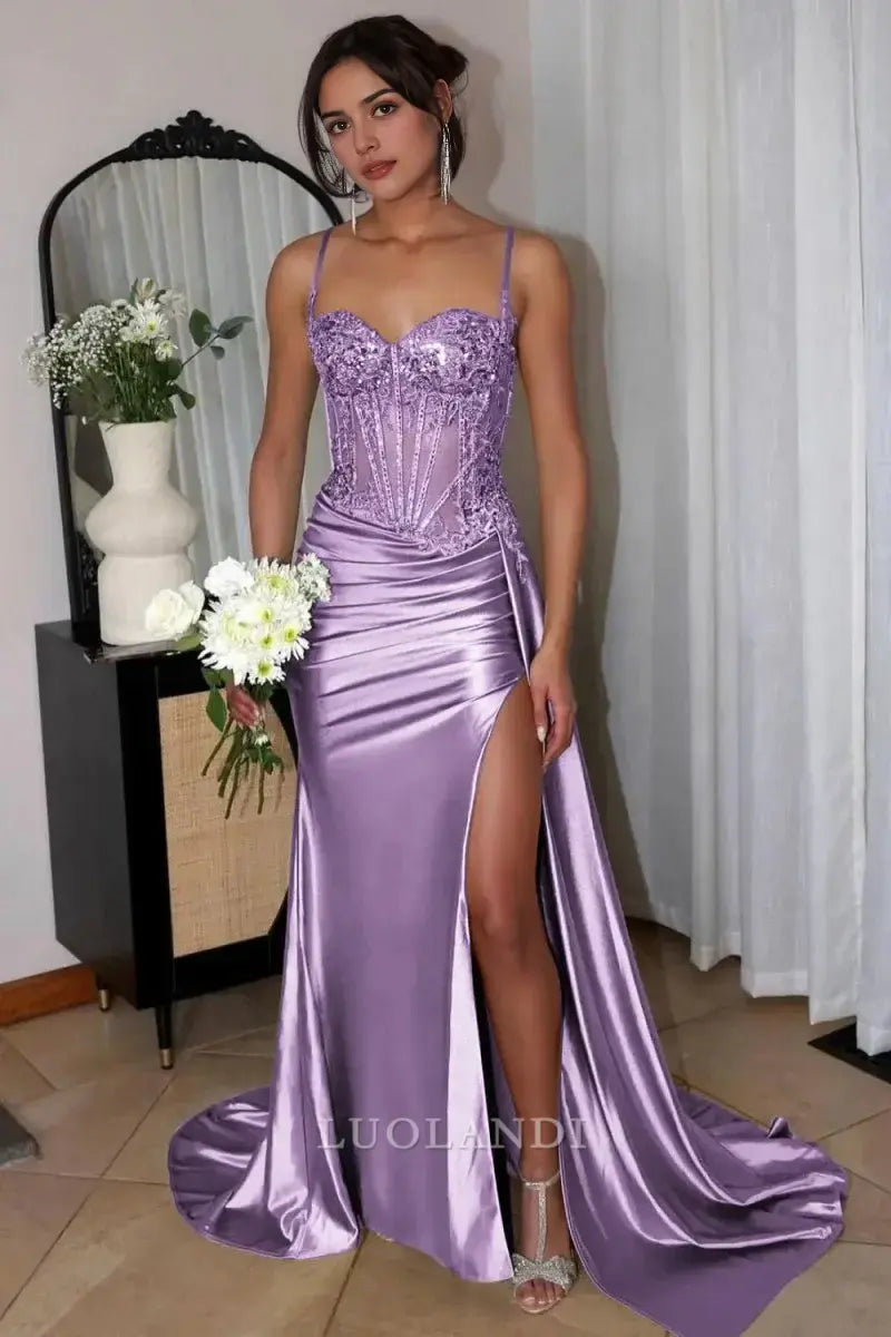 Luolandi Mermaid Sweetheart Spaghetti Straps Long Formal Prom Dress with Appliques Charming Evening Gown Sexy Party Dress