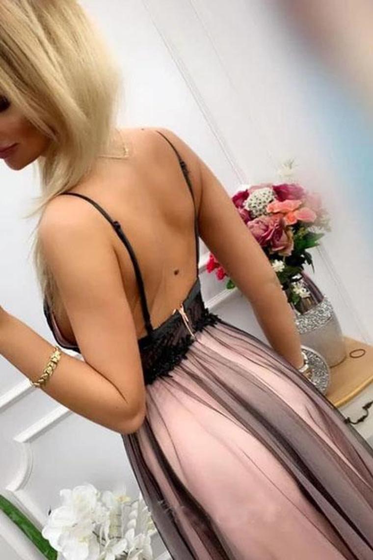 Luolandi Modern V Neck Tulle Long Prom Dress With Appliques Floor Length Backless Formal Dress Evening Dresses