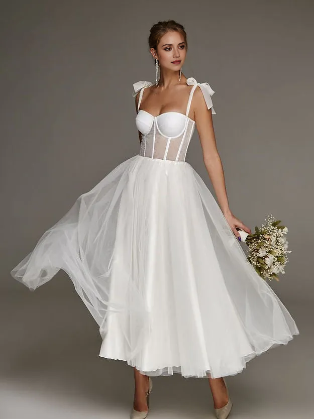 Luolandi Modern A line Spaghetti Straps Wedding Dresses Simple Bridal Gown Lovely Birthday Party Dress