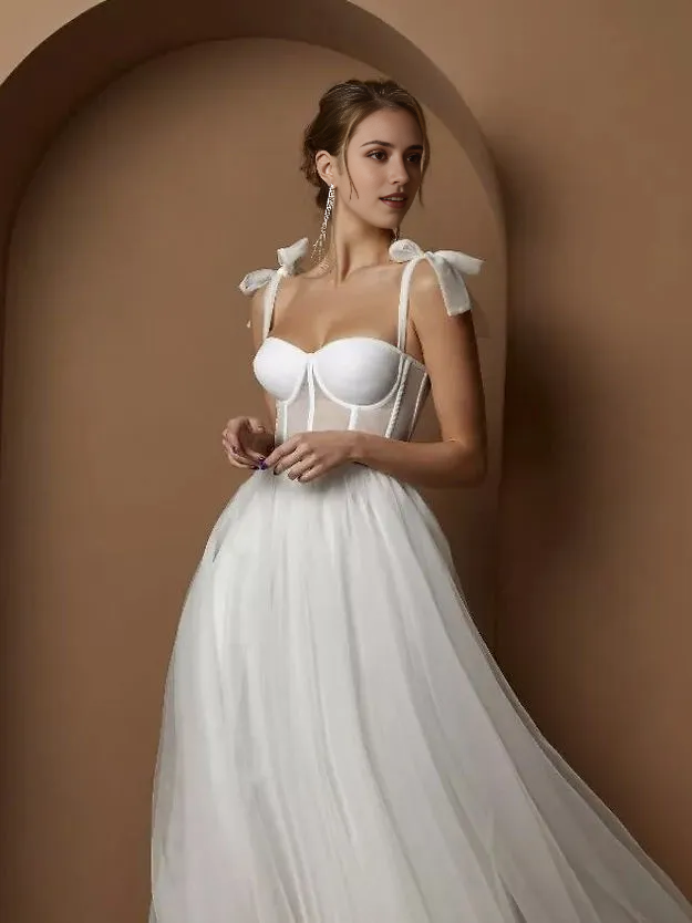 Luolandi Modern A line Spaghetti Straps Wedding Dresses Simple Bridal Gown Lovely Birthday Party Dress