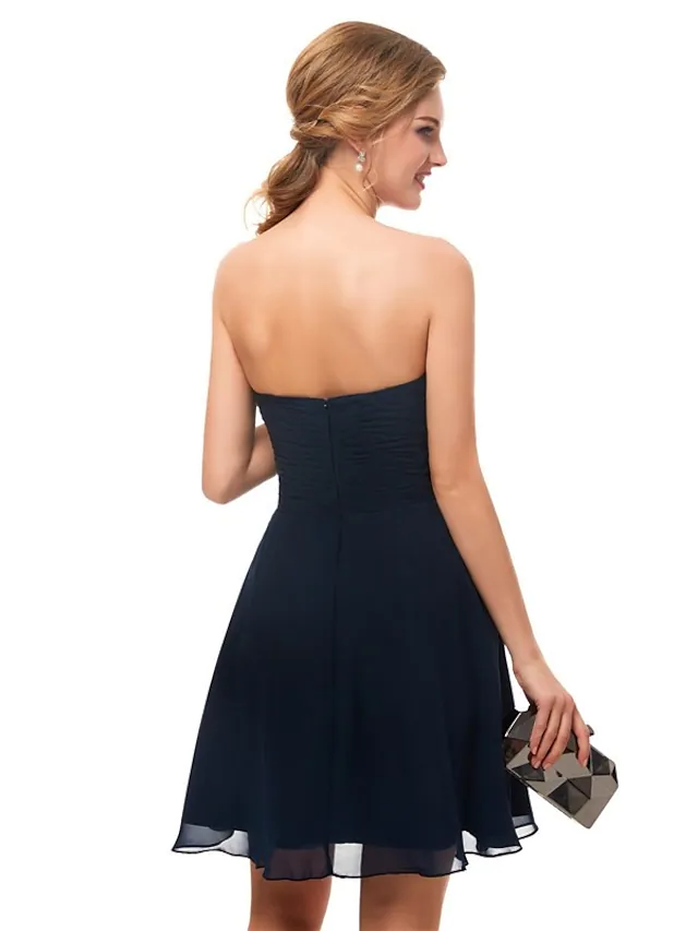A-Line Minimalist Sexy Engagement Cocktail Party Dress Strapless Sleeveless Knee Length Stretch Fabric