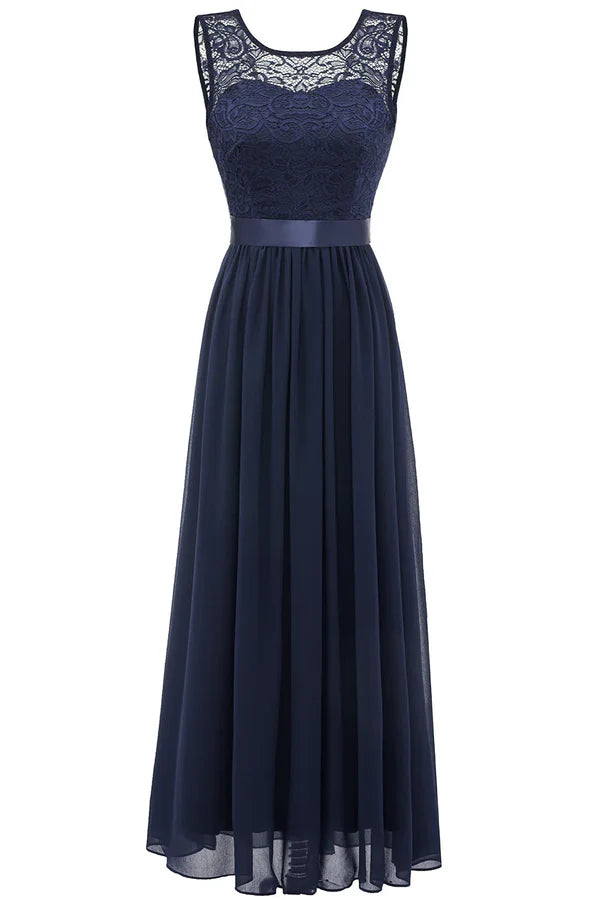 Luolandi Navy Blue Long Lace Bridesmaid Dress Solid Color Floor Length