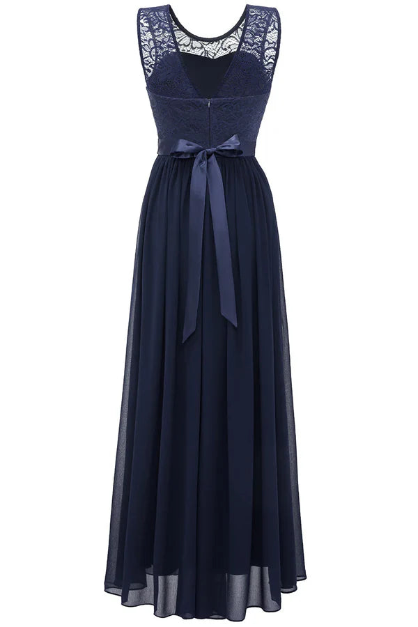 Luolandi Navy Blue Long Lace Bridesmaid Dress Solid Color Floor Length