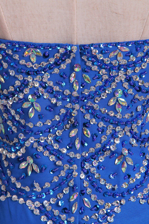Luolandi Royal Blue Sweetheart Party Dresses A Line With Beaded Bodice Chiffon Off Shoulder