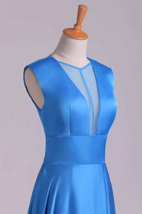 Luolandi V-Neck Party Dresses A-Line Chiffon Floor-Length Solid Color Elegant