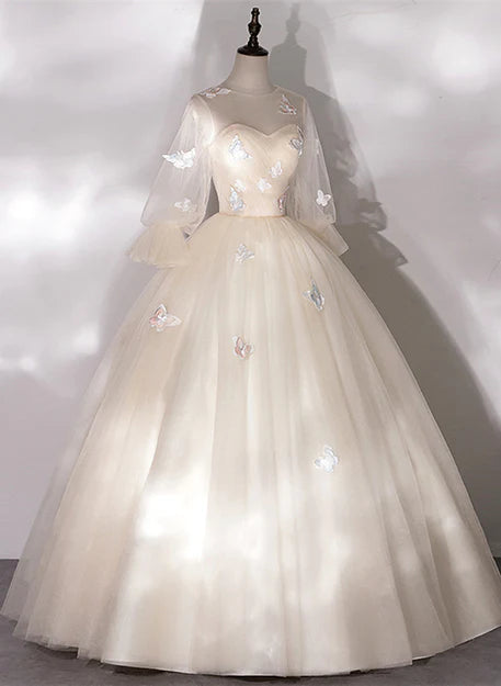 Luolandi Charming Ball Gown Long Sweet 16 Dress Long Sleeves Party Dress Prom Dress With Butterfly