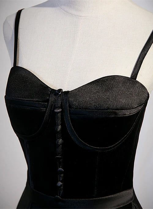 Luolandi Black Satin Straps Long Party Dress Sweetheart Long Evening Dress Prom Dress Formal Dress