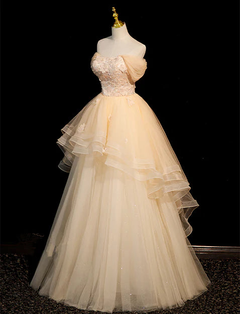 Luolandi Cute Champagne Off Shoulder Sweetheart Prom Dress Party Dress Beautiful