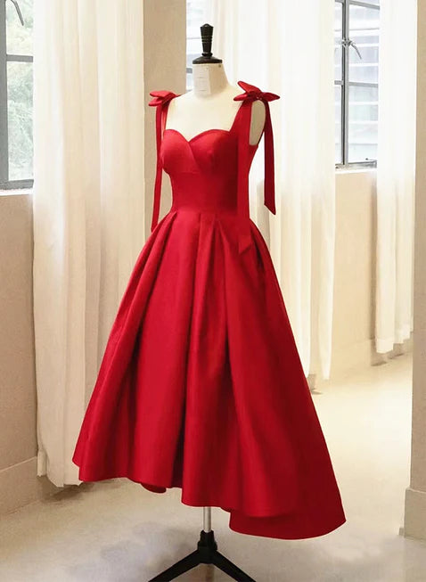 Luolandi Red Satin High Low Formal Dress with Bow Prom Dress Party Dress Evening Dress Cocktail Dress