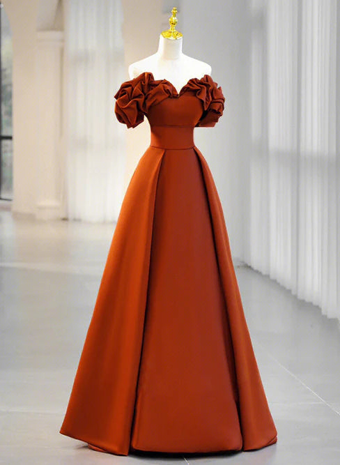 Luolandi A-line Satin Off Shoulder Sweetheart Long Prom Dress Floor Length Party Dress Elegant Evening Dress