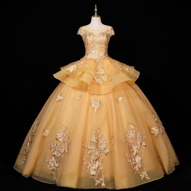 Luolandi Gorgeous A Line Ball Gown Sweet 16 Gown with Lace Flowers Lace Formal Dresses Prom Dress