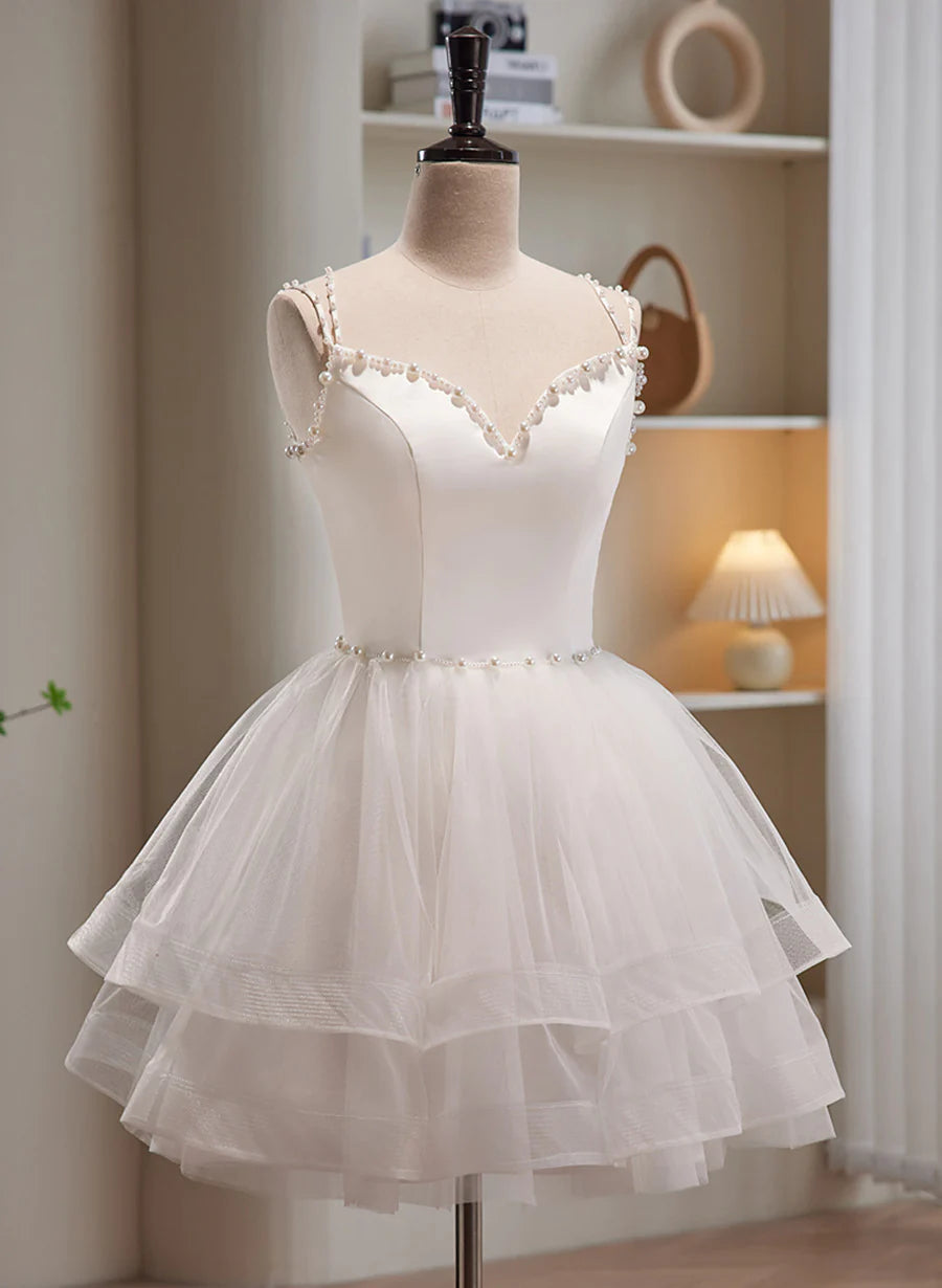 Luolandi Cute Short Tulle Beaded Graduation Dress, Prom Dress Formal Dress