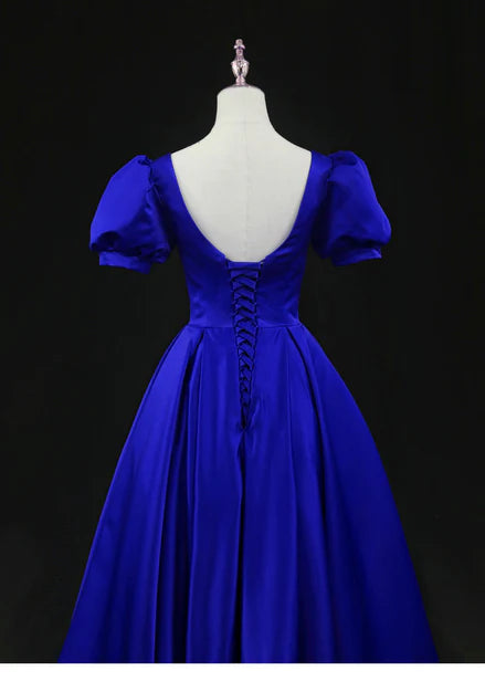 Luolandi Royal Blue Satin Tea Length Wedding Party Dress Prom Homecoming Dress Evening Dress