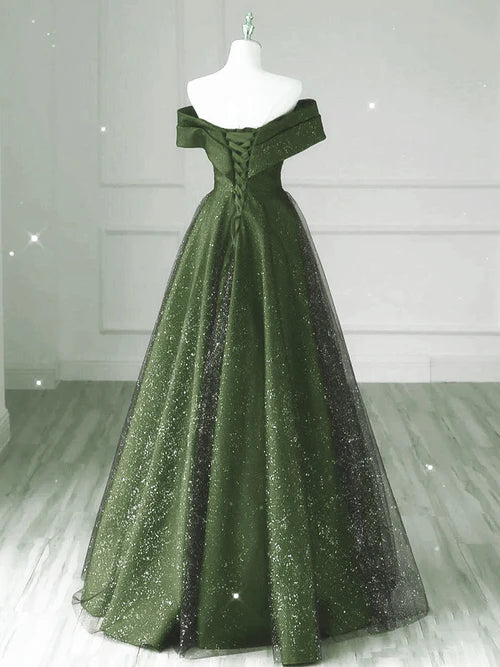 Luolandi Dark Green and Black A-line Satin Long Party Dress Simple Long Prom Dress Elegant Evening Dress