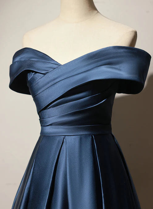 Luolandi A-line Navy Blue Satin Long Party Dress Prom Dress Elegant Evening Dress Formal Dress