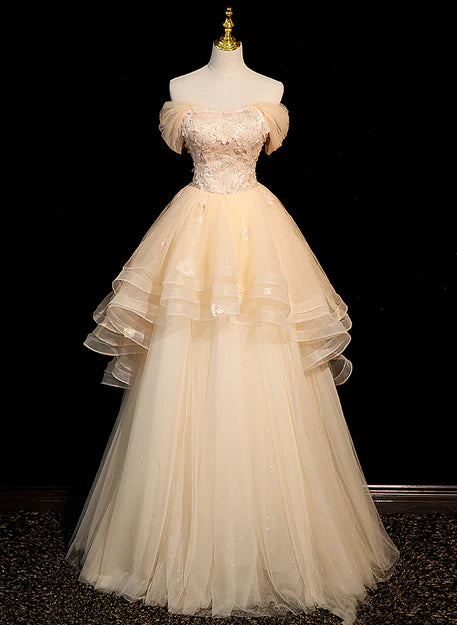 Luolandi Cute Champagne Off Shoulder Sweetheart Prom Dress Party Dress Beautiful