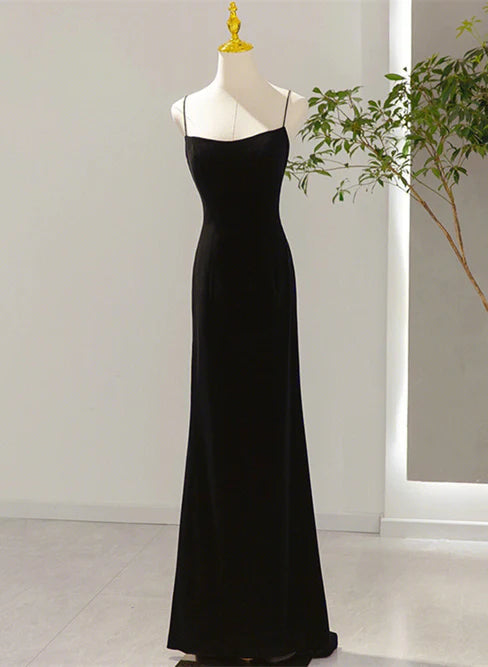 Luolandi Simple Black Low Back Long Prom Dress Floor Length Party Dress Evening Dress Formal Dress