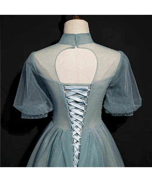 Luolandi High Quality Beaded Short Sleeves Formal Dress Tulle A-line Party Dress Prom Dress Charming Evening Dress