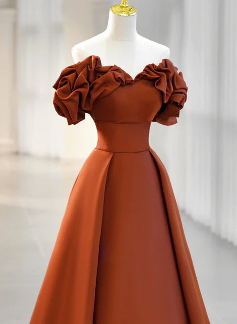 Luolandi A-line Satin Off Shoulder Sweetheart Long Prom Dress Floor Length Party Dress Elegant Evening Dress