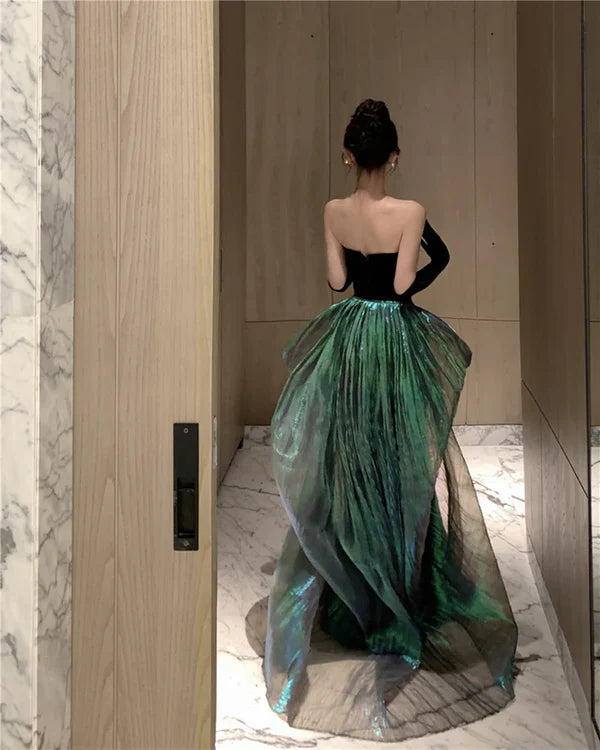 Luolandi Black Mermaid Velvet Sweetheart Long Prom Dress Elegant Evening Dress Off Shoulder