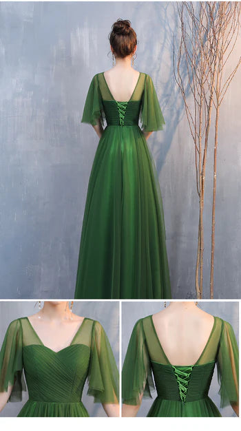 Luolandi Dark green Tulle A-line Long Formal Dresses Evening Dress Floor Length Bridesmaid Dresses Elegant Prom Dress