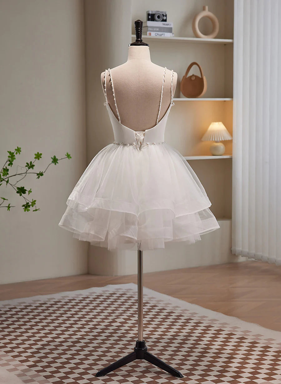 Luolandi Cute Short Tulle Beaded Graduation Dress, Prom Dress Formal Dress