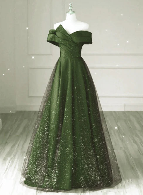 Luolandi Dark Green and Black A-line Satin Long Party Dress Simple Long Prom Dress Elegant Evening Dress