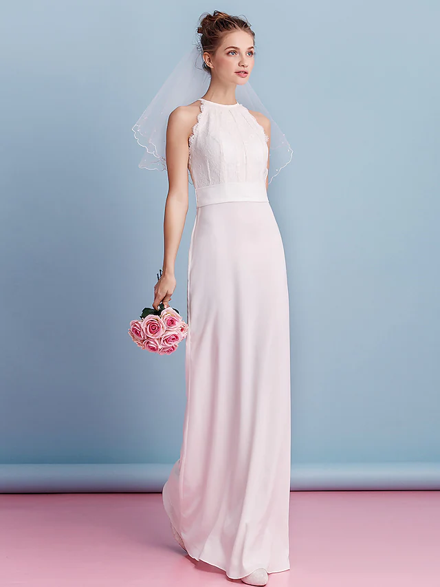 Luolandi Romantic Sleeveless Wedding Dresses Jewel Neck Floor Length Lace Elegant Bridal Gown