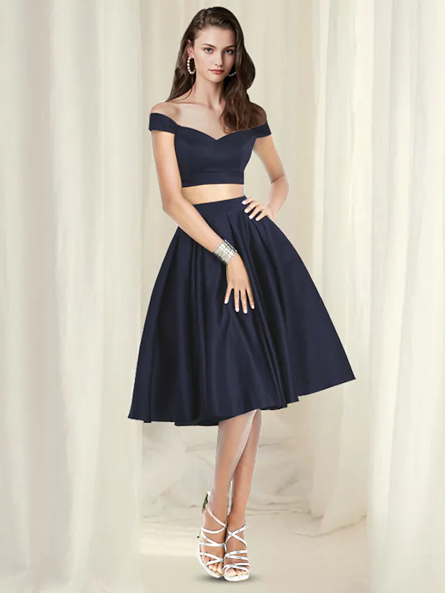 Luolandi Two Piece A-Line Reformation Amante Minimalist Party Wear Cocktail Party Dress V Neck Sleeveless Knee Length Satin