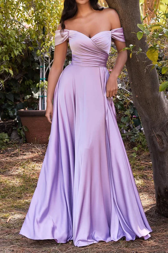 Luolandi Off-Shoulder Satin A-Line Bridesmaid Dress With Side Slit Elegant Evening Party Dress